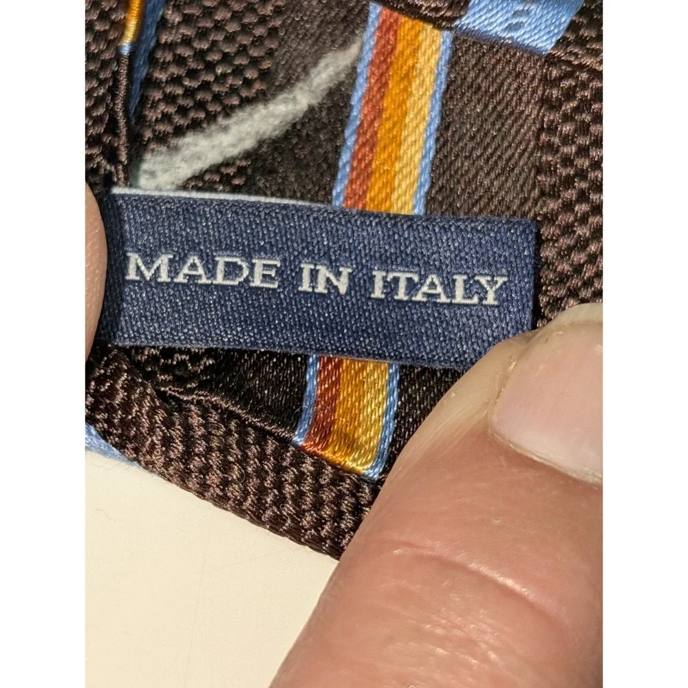 Geoff Nicholson Modern Silk Neck Tie Italy Made Striped Brown/Blue Men